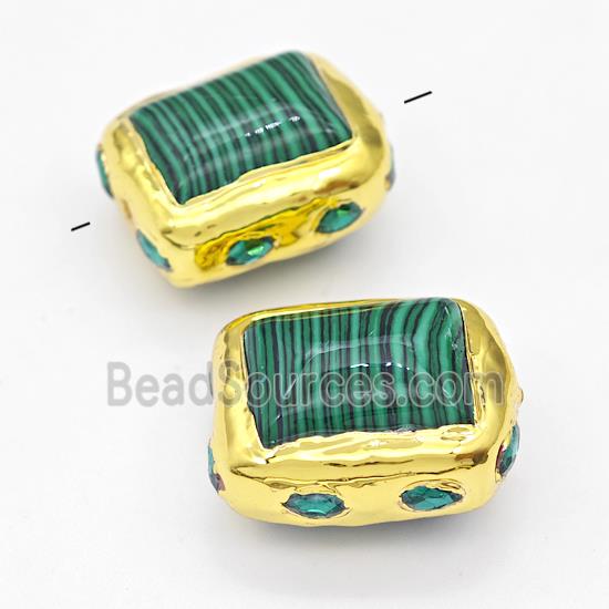 Synthetic Malachite Rectangle Beads Gold Plated