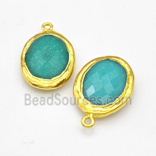 Green Dye Jade Oval Pendant Gold Plated