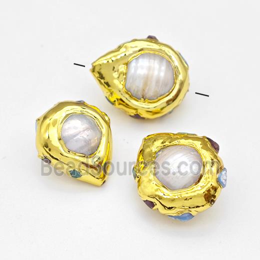 White Pearl Beads Round Gold Plated