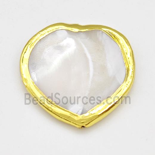 White Pearlized Shell Heart Beads Gold Plated