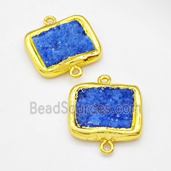 Blue Druzy Quartz Rectangle Connector Gold Plated