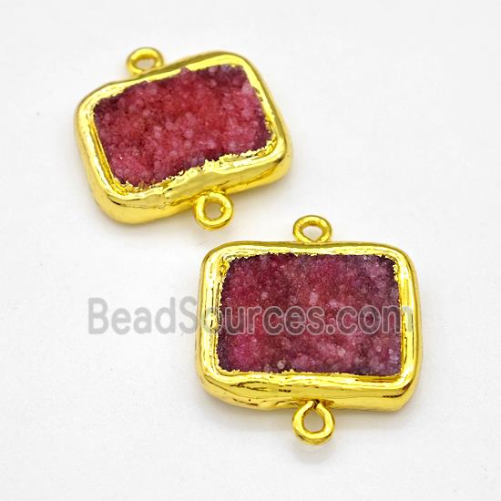 Red Druzy Quartz Rectangle Connector Gold Plated