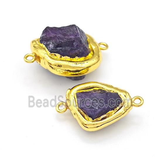 Natural Purple Amethyst Nugget Connector Freeform Gold Plated