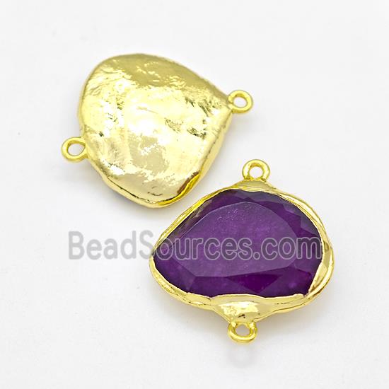 Purple Crystal Glass Connector Freeform Gold Plated