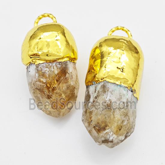 Natural Citrine Pendant Stick Gold Plated