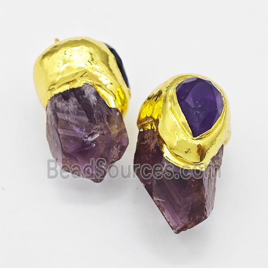 Natural Purple Amethyst Pendant Gold Plated