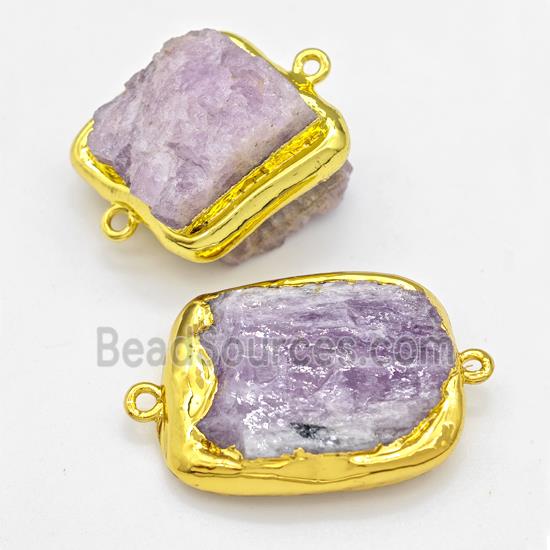 Natural Kunzite Nugget Connector Purple Freeform Gold Plated