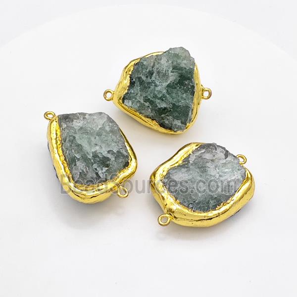 Natural Green Aventurine Nugget Connector Freeform Gold Plated