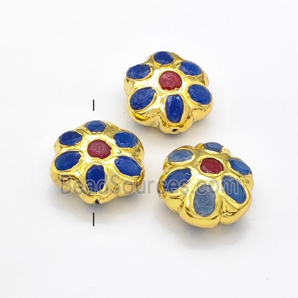 Dye Jade Flower Beads Gold Plated