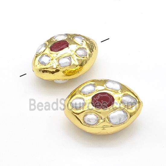 White Pearl Oval Beads Gold Plated