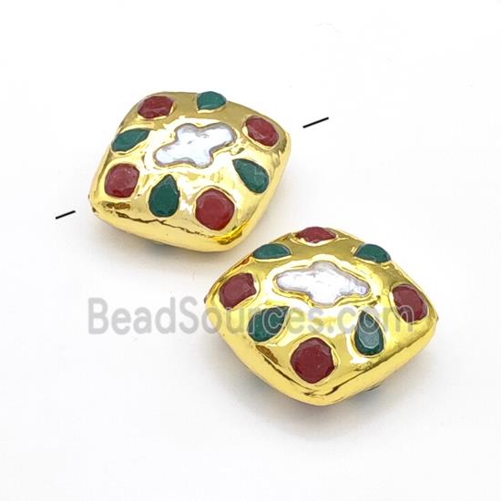 Dye Jade And White Pearl Beads Rhombic Gold Plated