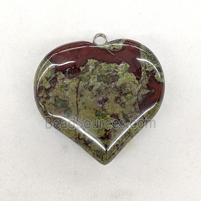 Natural Bloodstone Heart Pendant Green