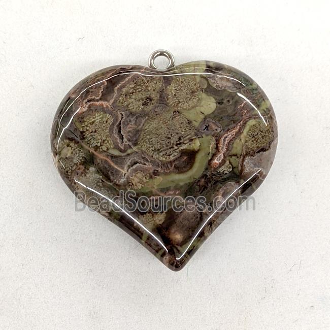 Natural Ocean Jasper Heart Pendant Green