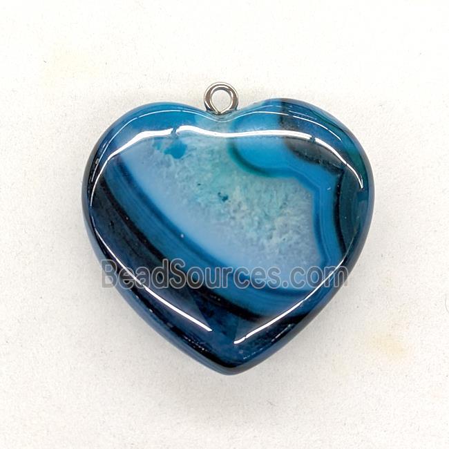 Natural Druzy Agate Heart Pendant Blue Dye