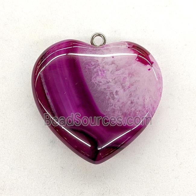 Natural Druzy Agate Heart Pendant Hotpink Dye