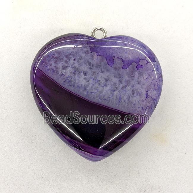 Natural Druzy Agate Heart Pendant Purple Dye