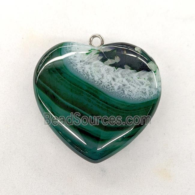 Natural Druzy Agate Heart Pendant Green Dye