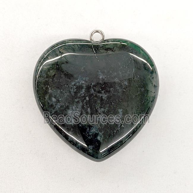 Natural Green Moss Agate Heart Pendant