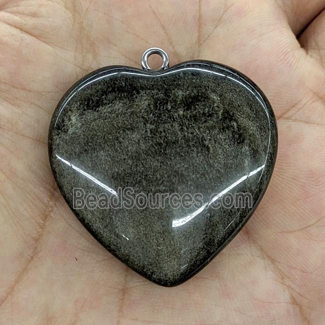 Silver Obsidian Heart Pendant