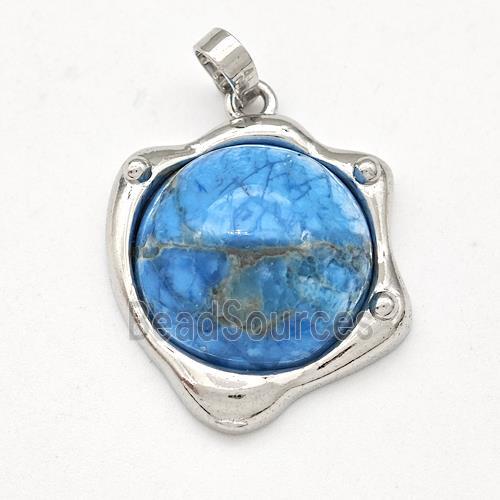 Blue Apatite Pendant Half Round Platinum Plated