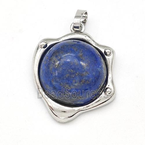 Blue Lapis Lazuli Pendant Half Round Platinum Plated