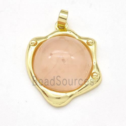 Pink Rose Quartz Pendant Half Round Gold Plated