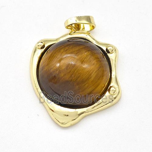 Tiger Eye Stone Pendant Half Round Gold Plated