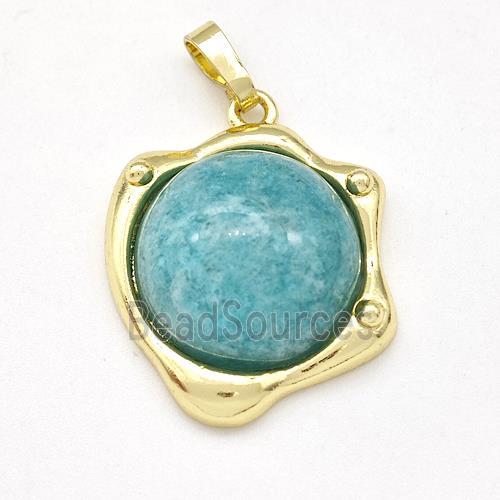 Green Amazonite Pendant Half Round Gold Plated