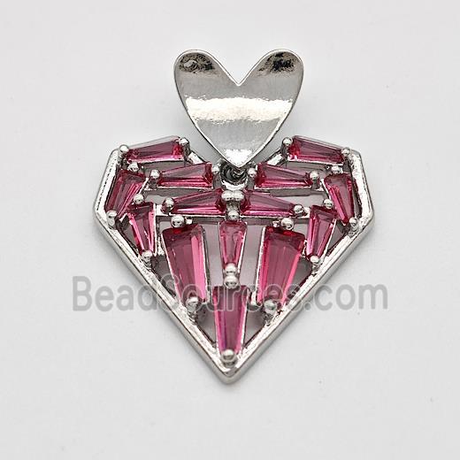 Copper Heart Pendant Micro Pave Zirconia Platinum Plated