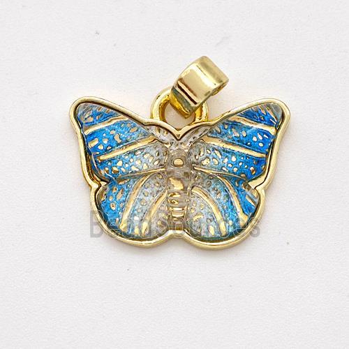 Blue Resin Butterfly Pendant Gold Plated