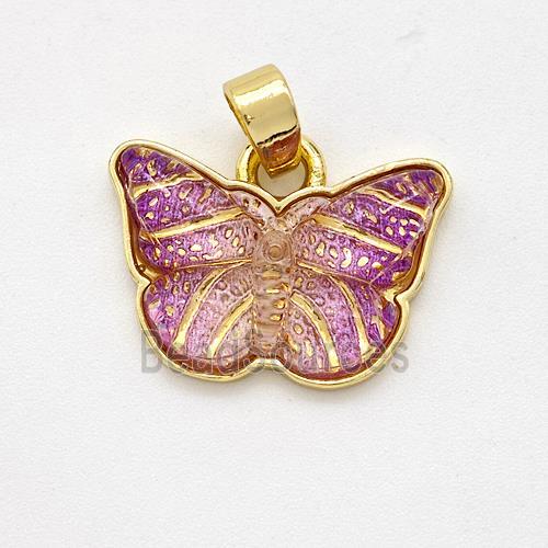 Fuchsia Resin Butterfly Pendant Gold Plated