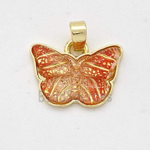 Orange Resin Butterfly Pendant Gold Plated