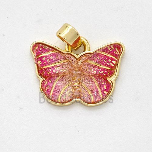 Red Resin Butterfly Pendant Gold Plated