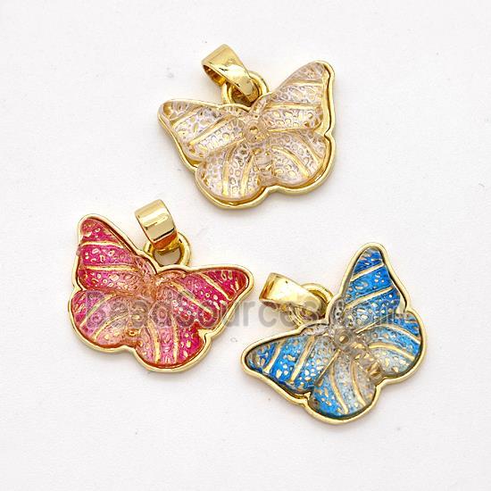 Resin Butterfly Pendant Gold Plated Mixed Color