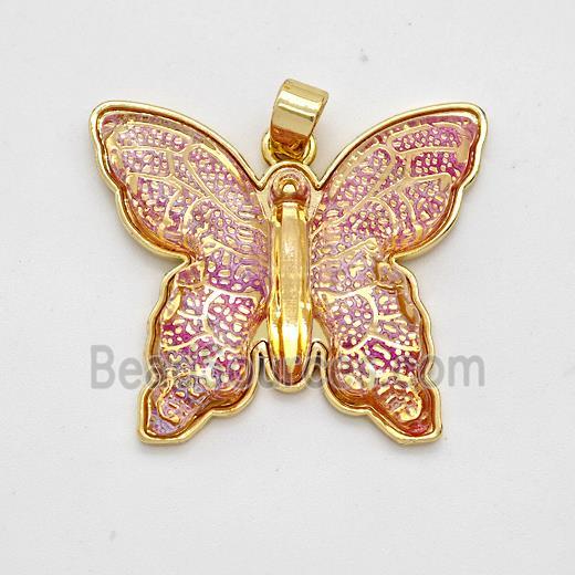 Red Resin Butterfly Pendant Gold Plated