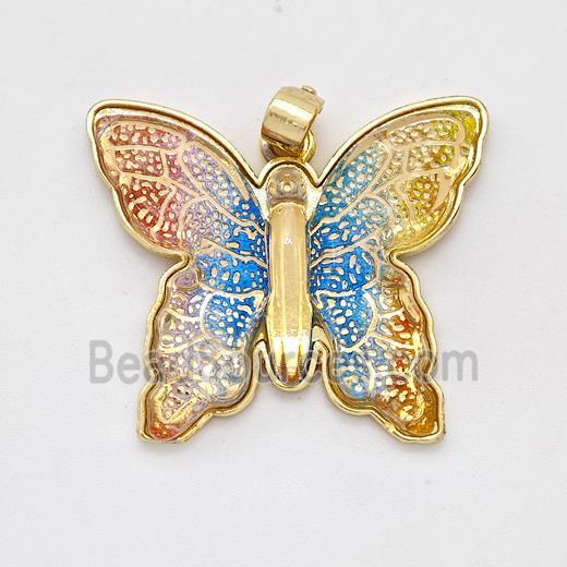 Resin Butterfly Pendant Gold Plated Multicolor