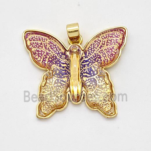 Resin Butterfly Pendant Gold Plated Multicolor