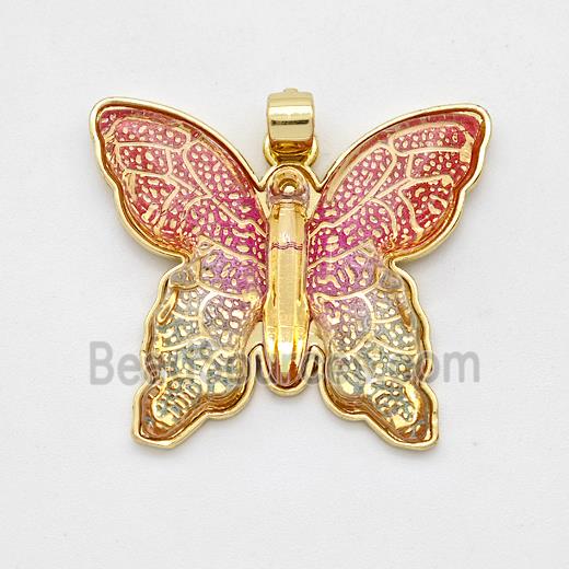 Resin Butterfly Pendant Gold Plated Multicolor