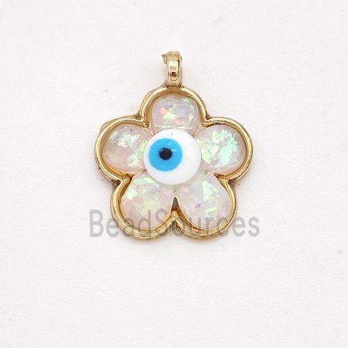 Copper Flower Pendant Pave Fire Opal Eye Gold Plated