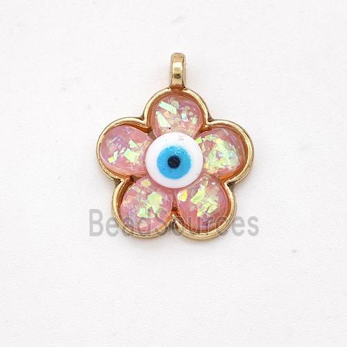 Copper Flower Pendant Pave Pink Fire Opal Eye Gold Plated