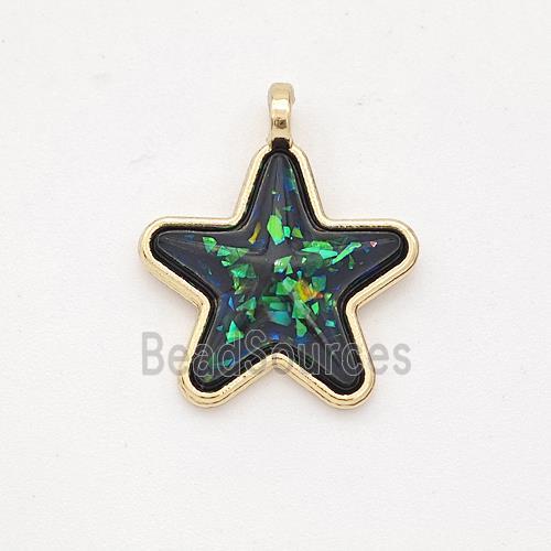 Copper Star Pendant Pave Green Fire Opal Gold Plated