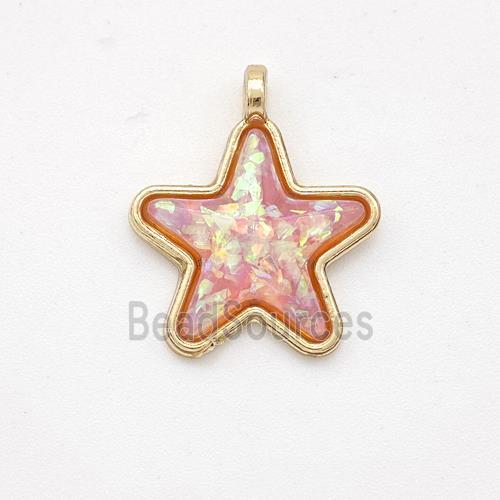 Copper Star Pendant Pave Pink Fire Opal Gold Plated