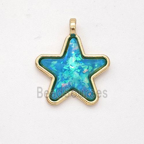 Copper Star Pendant Pave Aqua Fire Opal Gold Plated