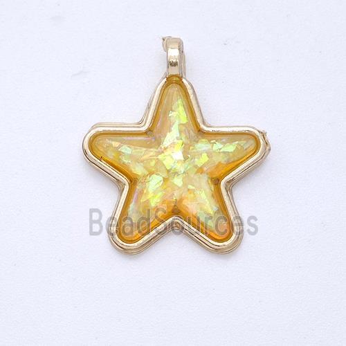 Copper Star Pendant Pave Champagne Fire Opal Gold Plated