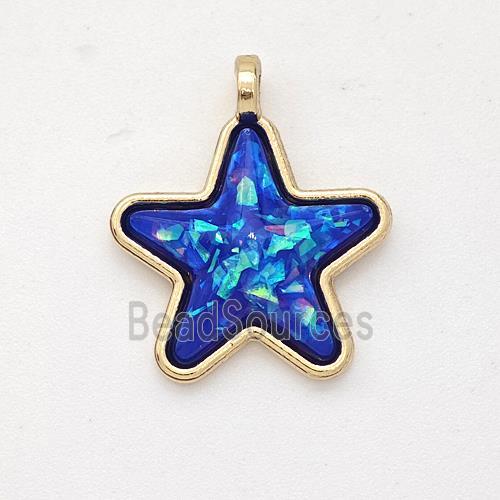 Copper Star Pendant Pave Blue Fire Opal Gold Plated