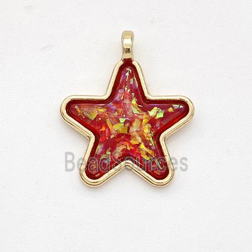 Copper Star Pendant Pave Red Fire Opal Gold Plated