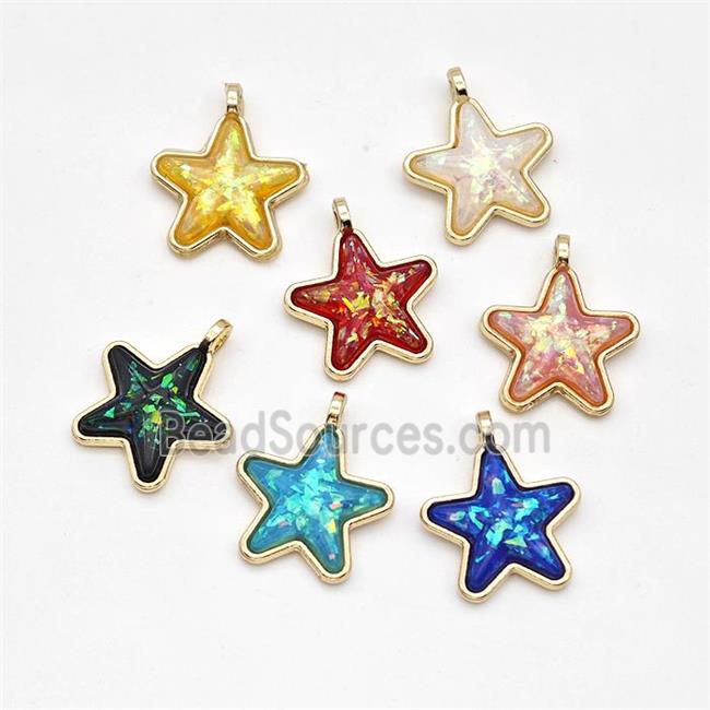 Copper Star Pendant Pave Fire Opal Gold Plated Mixed