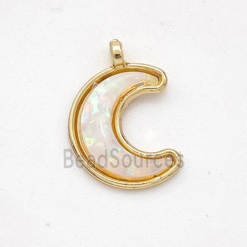 Copper Moon Pendant Pave Fire Opal Gold Plated