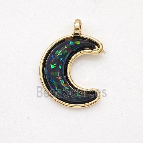 Copper Moon Pendant Pave Green Fire Opal Gold Plated