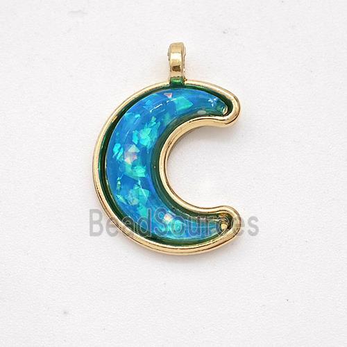 Copper Moon Pendant Pave Teal Fire Opal Gold Plated